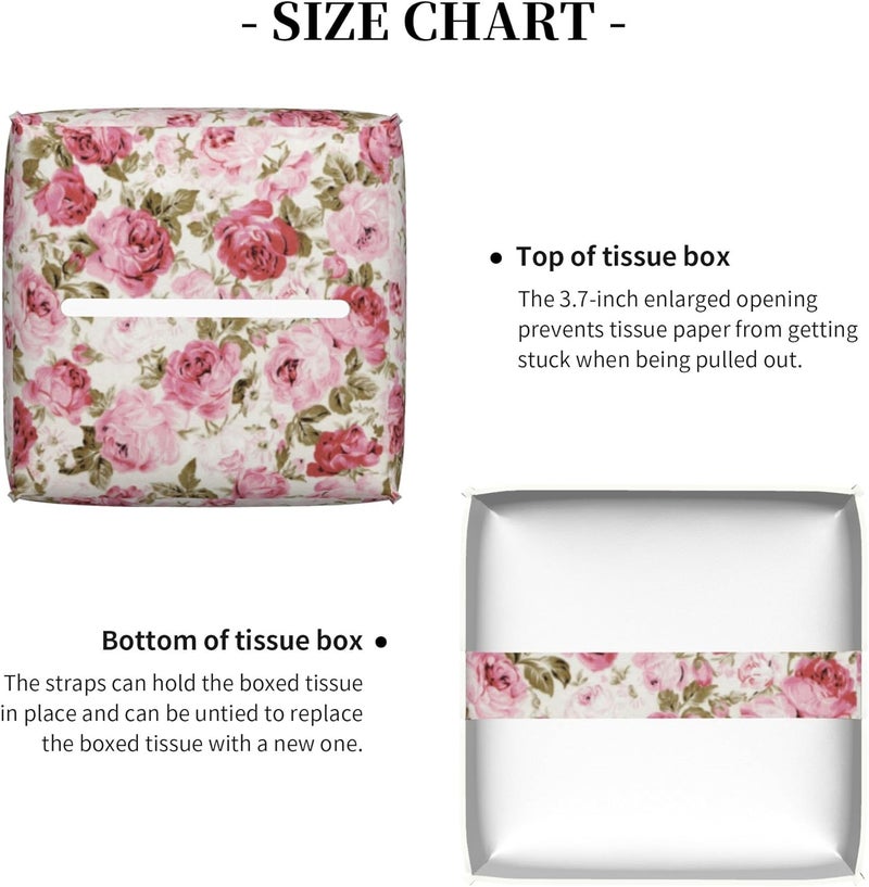 sndheke Vintage Rose Flowers Leaves Tissue Box Cover Square,Pink Floral Plants Tissue Box Holder Waterproof Leather Facial Paper Organizer Dispenser for Bathroom Home Car Nightstand Vanity Desk - Image 5